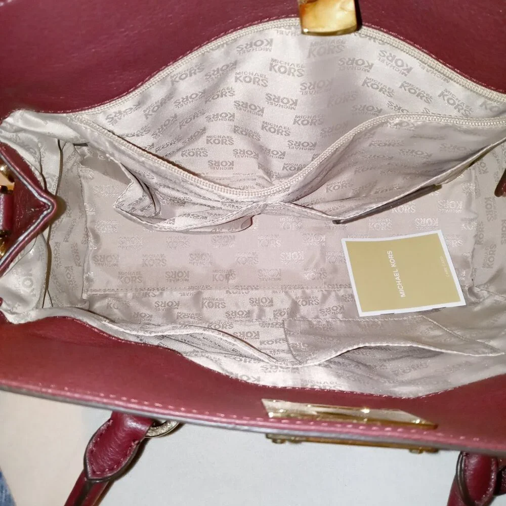 Michael Kors Astrid Claret Large Leather Satchel - Picture 13 of 15